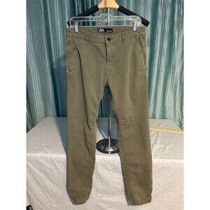 ZARA Men’s Olive Green Flat Front Pants Size 31 Casual Slim Fit Chinos